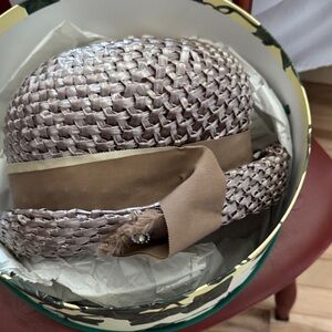 Woven Straw Cloche Hat with Grosgrain Ribbon